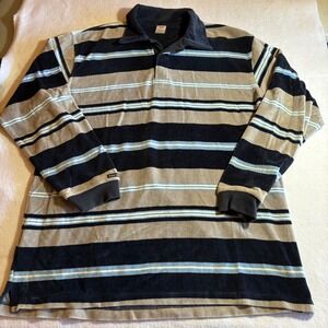 Vintage Anchor Blue Velour Striped Polo Shirt‎ Mens Large Long Sleeve  Pullover